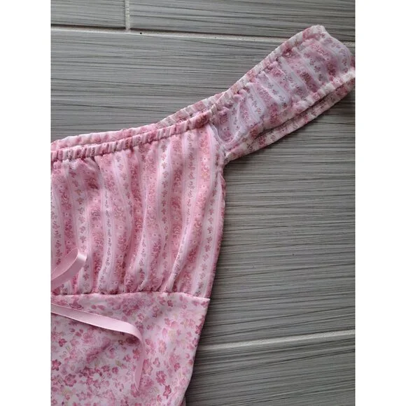 Vtg 90's Y2K Milkmaid Babydoll Floral Off-Shoulder Dress Bow 3/4 Hipnotix - Picture 3 of 9